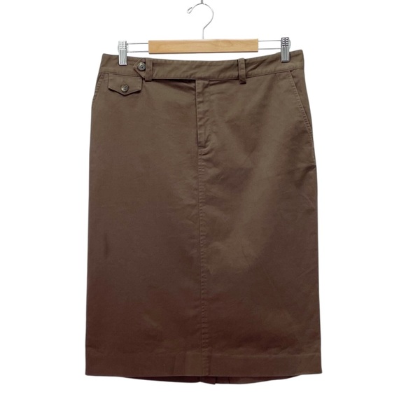 Lauren Ralph Lauren Premium Dark Brown Cotton Pencil Skirt Size 10 Khaki Chino - Picture 1 of 7